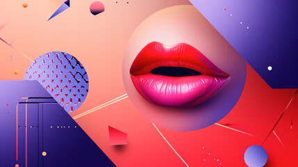 Mouth Wearing Red Lipstick on Background of Abstract Cutouts