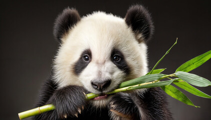Fototapeta premium closeup panda eating bamboo
