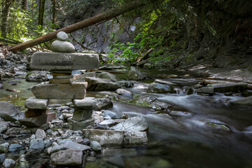 Inukshuk in the raging river.