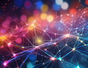 Fototapeta premium Abstract neural network 3D illustration. Big data concept. Global database and artificial intelligence. Bright, colorful background with bokeh effect