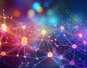 Fototapeta premium Abstract neural network 3D illustration. Big data concept. Global database and artificial intelligence. Bright, colorful background with bokeh effect