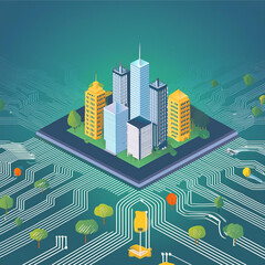 Fototapeta premium A digital intelligent city on the chip circuit board.