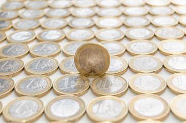 One euro coins on white background