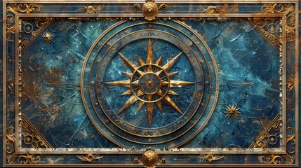 Antique Astronomical Compass with Golden Accents on Azure Backdrop