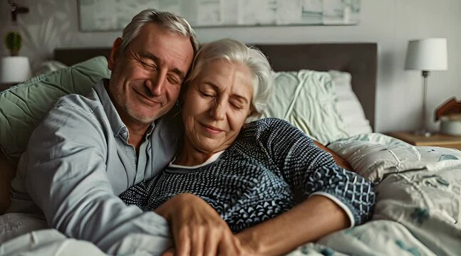 old romantic couple lying in bed