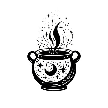 Surreal aesthetic cauldron logo beverage stencil coffee.