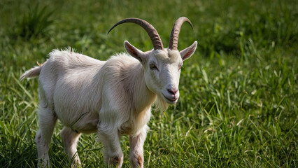 Fototapeta premium a goat grazing in a grassy pasture