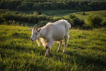 Obraz premium a goat grazing in a grassy pasture