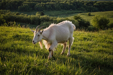 Obraz na płótnie Canvas a goat grazing in a grassy pasture