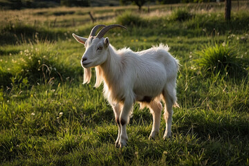 Obraz premium a goat grazing in a grassy pasture