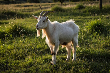a goat grazing in a grassy pasture