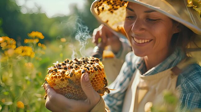 two couples are taking bee honey