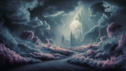 Unearthly landscape in fantasy style. A charming and mysterious atmosphere that captivates you into...