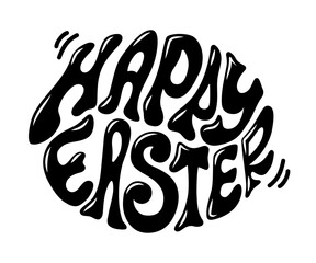 Happy Easter vector hand drawn lettering on white. Isolated groovy text with highlights