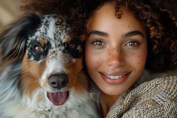 Cozy Domesticity: Woman and Dog Creating a Sense of Comfort and Joy