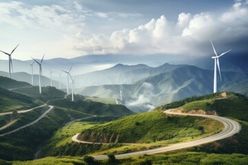 Green lanscape mountain turbine landscape outdoors