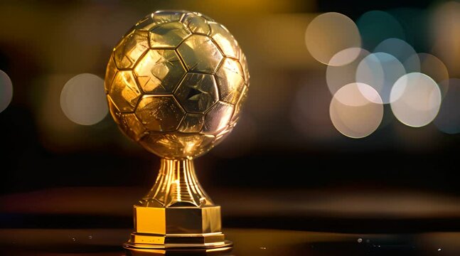 golden ball trophy cup on dark background