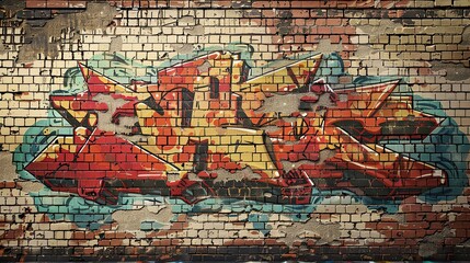 Brick wall with graffiti pixel art 