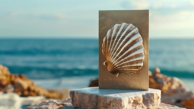a coastalthemed cultural district marker with a seashell motif and a quote about the importance of preserving cultural heritage. .