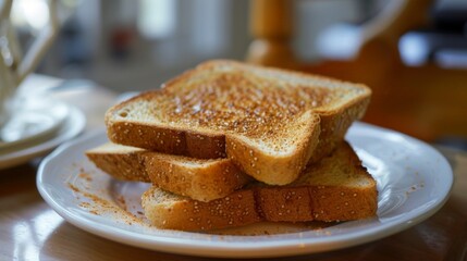 Plate of toast on table with coffee cup