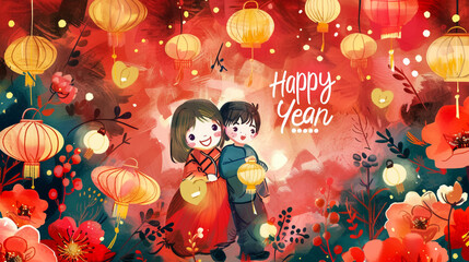Chinese New Year Card - obrazy, fototapety, plakaty