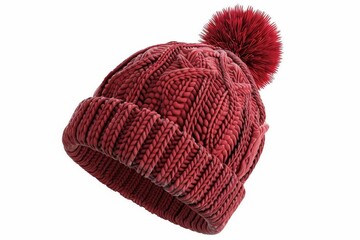 red knitted winter cap with pompom isolated on white background seasonal clothing accessory 3d rendering 12