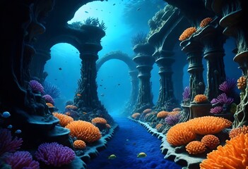 A hyperrealistic 8k underwater coral city with bio (3) - obrazy, fototapety, plakaty