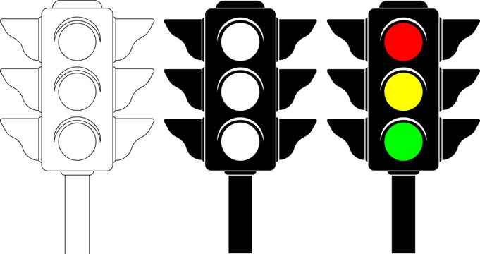 Front View Traffic Light Icon Set