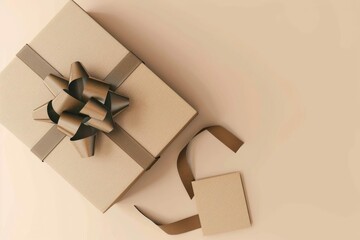 open gift box with brown paper and business card on light background 3d rendering