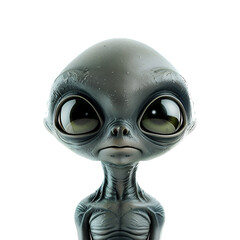 Cute Face Expression, Body Shot of Baby Gray Alien by Designer, Isolated on Transparent Background, PNG