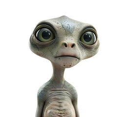 Body Shot of Baby Gray Alien with Cute Face Expression, Designed, Isolated on Transparent Background, PNG