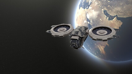 宇宙船と地球　3DCGレンダリング