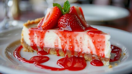 A strawberry cheesecake with a biscuit crust is an irresistible temptation for dessert lovers. Cake with a crunchy biscuit crust and deliciously strawberry texture.