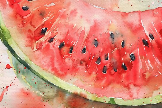 Watercolor painting of a slice of watermelon