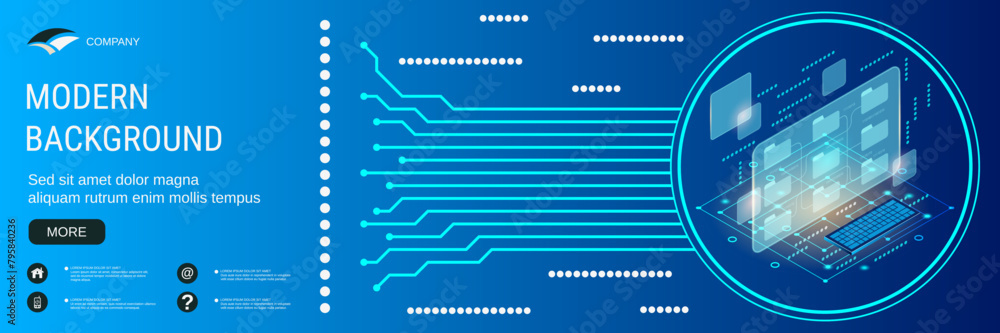 Aufkleber digital technology banner vector design template. web folders, remote data storage, networking flat 