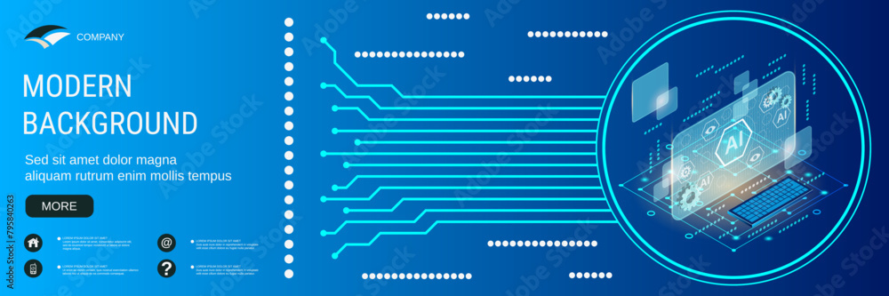 Poster digital technology banner vector design template. artificial intelligence, digital mind flat 3d isom