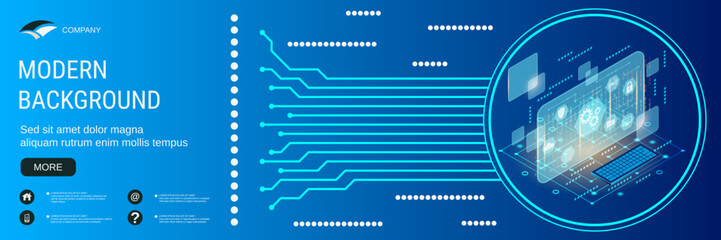 Digital technology banner vector design template. Artificial intelligence, digital mind flat 3d isometric concept