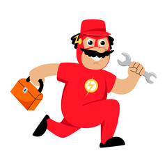 Vector illustration of a plumber on a white background. Concept of repairman, helper, support.