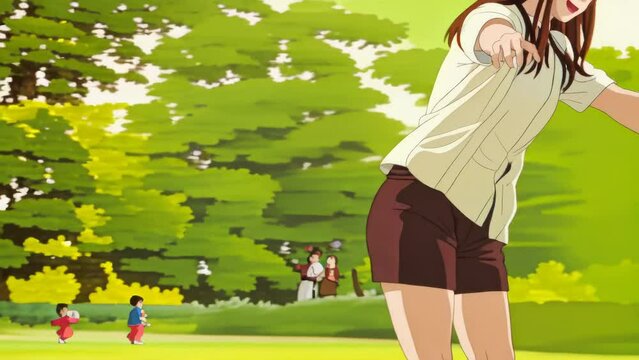 Mother and children playing together in the park Happy family doing activities together on vacation seamless loop animation