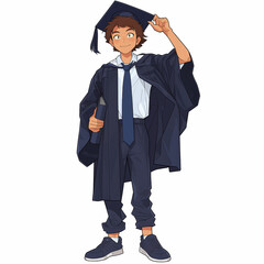 Graduation Day Young Boy cap and gown with diploma