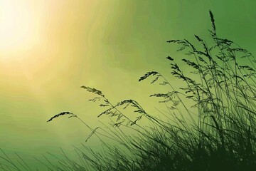 silhouette of grass blades against green summer sky nature background illustration