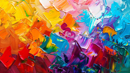 Oil painting with vibrant abstract colors on textured canvas. Background painted with oil, with brushstrokes created by hand. Oil paintings of modern art. Modern abstract art as a background.