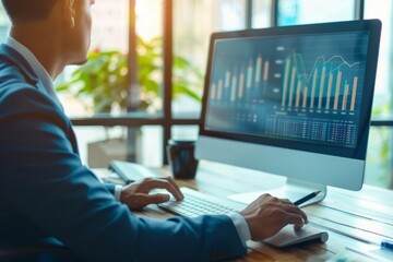 A businessman analyzing financial data on a computer