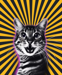 Poster with yellow stripes and cat