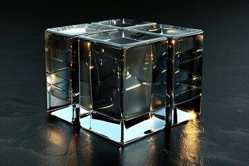 Abstract 3d render, glass cube on black background