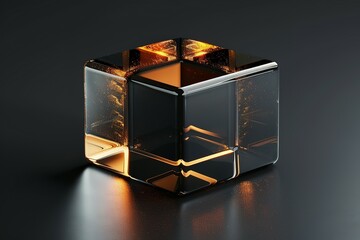 Translucent Brilliance: Abstract 3D Glass Cube on Black