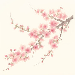 Breathtaking Watercolor Painting of Pink Cherry Blossoms on Parchment Paper