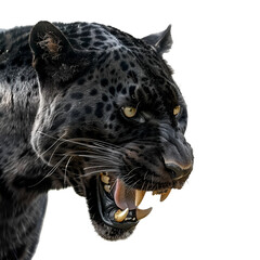 Close Up of a Wild Animal: Half Body View of an Agressive Black Panther, Isolated on Transparent Background, PNG