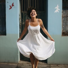 Dress laughing portrait outdoors