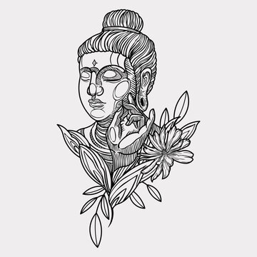 recommend clip art: Continuous line drawing of Buddha face vector illustration